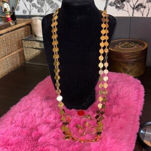 VINTAGE Liz Claiborne gold-tone flat roses double link long coin necklace, gold,